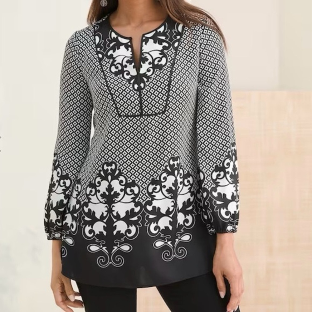 Chico's Black and White Patterned Tunic. Size 1